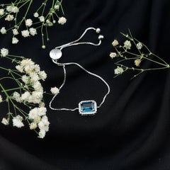 Emerald Cut London Blue Topaz and Diamond Bolo Chain Bracelet