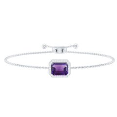 Natural 1.4 Carat Emerald Cut Amethyst Diamond Bolo Bracelet