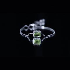 1.8 Carat Emerald Cut Peridot and Diamond Bolo Chain Bracelet