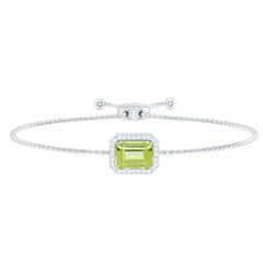 1.8 Carat Emerald Cut Peridot and Diamond Bolo Chain Bracelet