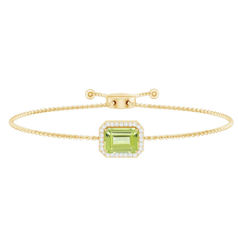 1.8 Carat Emerald Cut Peridot and Diamond Bolo Chain Bracelet