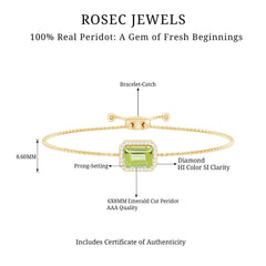 1.8 Carat Emerald Cut Peridot and Diamond Bolo Chain Bracelet