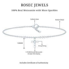 Certified Moissanite Cross Charm Chain Bracelet for Women
