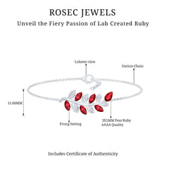 Certified Lab Grown Ruby Leaf Chain Bracelet