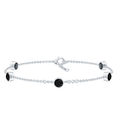 Black Onyx Station Chain Bracelet for Women
