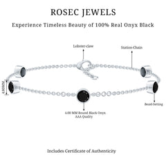 Black Onyx Station Chain Bracelet for Women