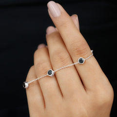 Black Onyx Station Chain Bracelet for Women