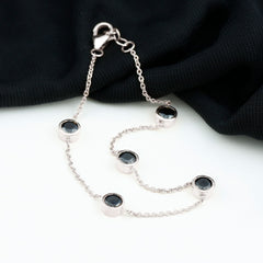 Black Onyx Station Chain Bracelet for Women