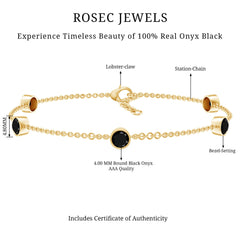Black Onyx Station Chain Bracelet for Women