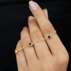 Black Onyx Station Chain Bracelet for Women