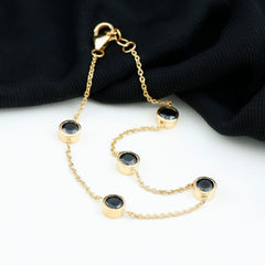 Black Onyx Station Chain Bracelet for Women