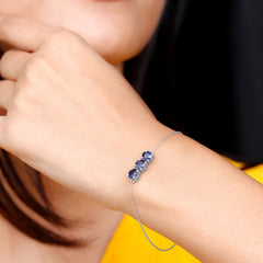 Natural 2.85 Carat Blue Sapphire Three Stone Chain Bracelet