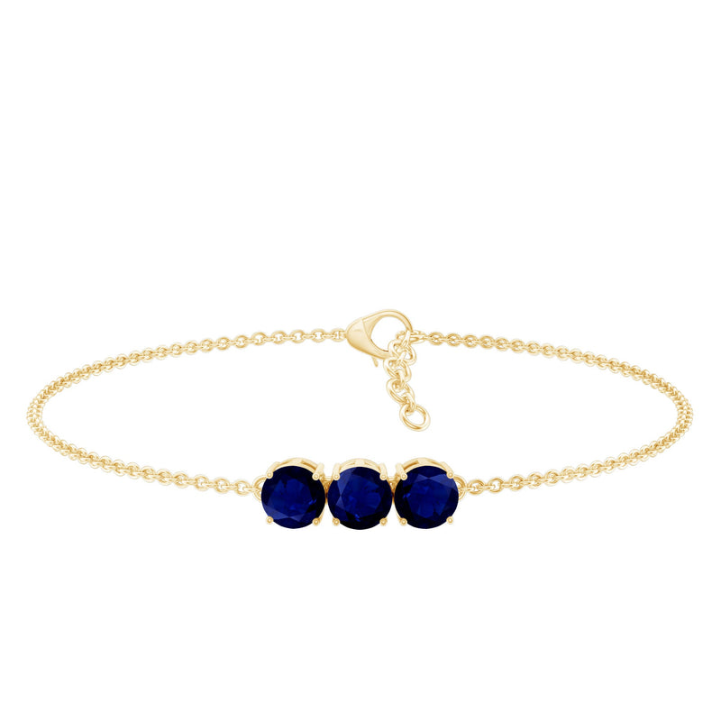 Natural 2.85 Carat Blue Sapphire Three Stone Chain Bracelet