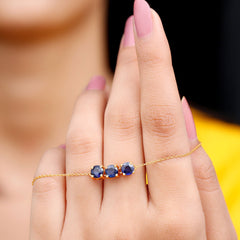 Natural 2.85 Carat Blue Sapphire Three Stone Chain Bracelet