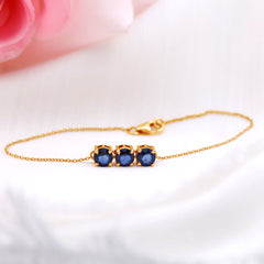 Natural 2.85 Carat Blue Sapphire Three Stone Chain Bracelet