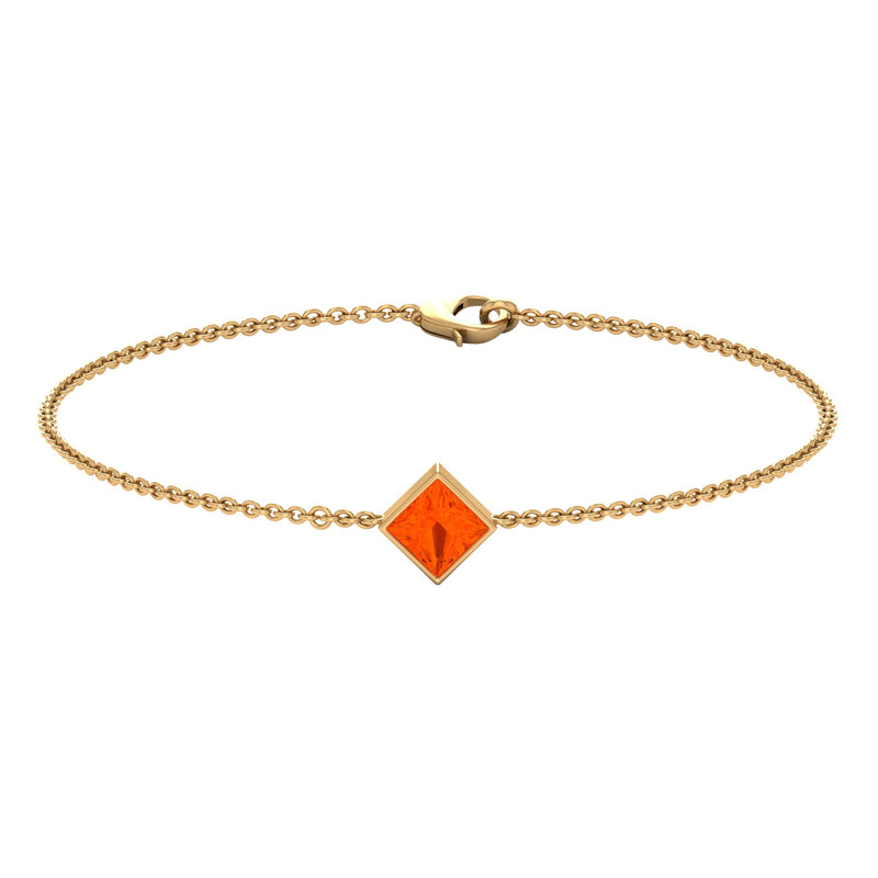 5mm Princess Cut Fire Opal Solitaire Chain Bracelet