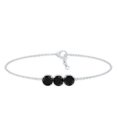 Black Onyx Three Stone Chain Bracelet with Certificate