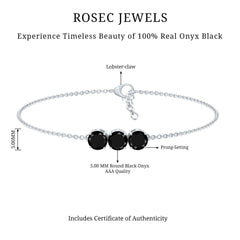 Black Onyx Three Stone Chain Bracelet with Certificate