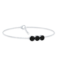 Black Onyx Three Stone Chain Bracelet with Certificate