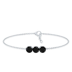 Black Onyx Three Stone Chain Bracelet with Certificate