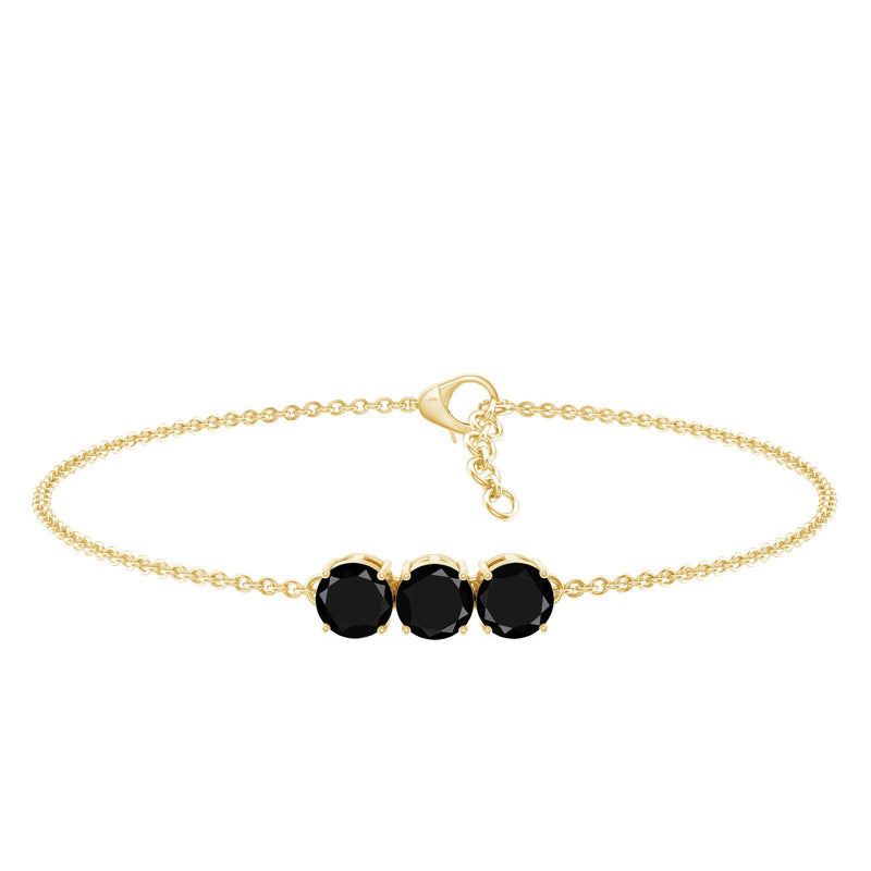 Black Onyx Three Stone Chain Bracelet with Certificate