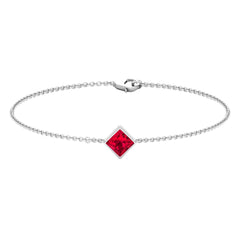 0.8 Carat Princess Cut Ruby Birthstone Bracelet