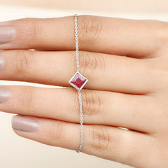 0.8 Carat Princess Cut Ruby Birthstone Bracelet
