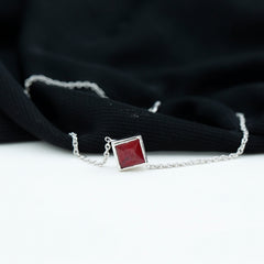 0.8 Carat Princess Cut Ruby Birthstone Bracelet