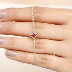0.8 Carat Princess Cut Ruby Birthstone Bracelet