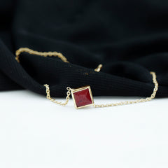 0.8 Carat Princess Cut Ruby Birthstone Bracelet