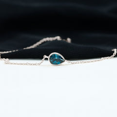 5X7MM Pear Cut London Blue Topaz Solitaire Chain Bracelet