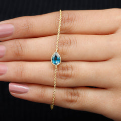 5X7MM Pear Cut London Blue Topaz Solitaire Chain Bracelet