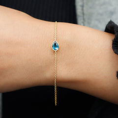 5X7MM Pear Cut London Blue Topaz Solitaire Chain Bracelet