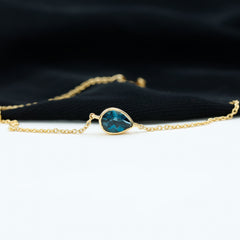 5X7MM Pear Cut London Blue Topaz Solitaire Chain Bracelet