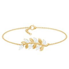 Certified Moissanite Leaf Chain Bracelet for Women