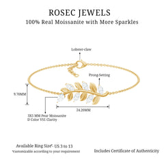 Certified Moissanite Leaf Chain Bracelet for Women