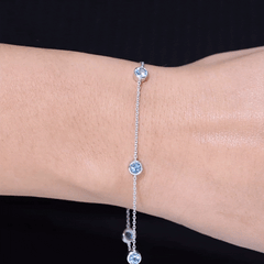 Real Aquamarine Station Chain Bracelet in Bezel Setting