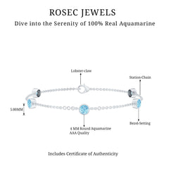 Real Aquamarine Station Chain Bracelet in Bezel Setting
