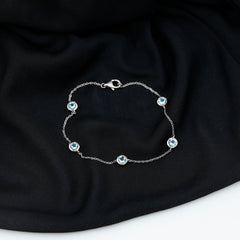 Real Aquamarine Station Chain Bracelet in Bezel Setting
