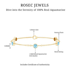 Real Aquamarine Station Chain Bracelet in Bezel Setting