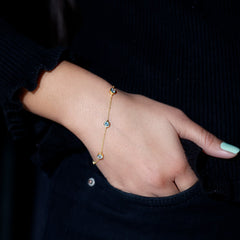 Real Aquamarine Station Chain Bracelet in Bezel Setting