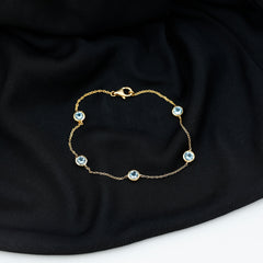 Real Aquamarine Station Chain Bracelet in Bezel Setting