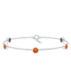 1 CT Real Fire Opal Five Stone Station Chain Bracelet in Bezel Setting