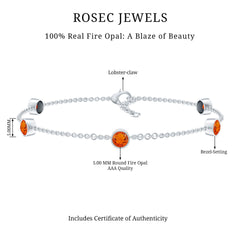 1 CT Real Fire Opal Five Stone Station Chain Bracelet in Bezel Setting