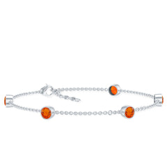 1 CT Real Fire Opal Five Stone Station Chain Bracelet in Bezel Setting