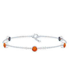 1 CT Real Fire Opal Five Stone Station Chain Bracelet in Bezel Setting