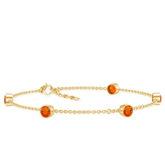 1 CT Real Fire Opal Five Stone Station Chain Bracelet in Bezel Setting