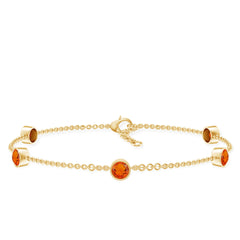 1 CT Real Fire Opal Five Stone Station Chain Bracelet in Bezel Setting