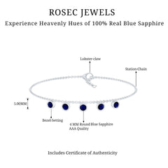 2 Carat Bezel Set Blue Sapphire Charm Bracelet