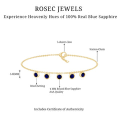 2 Carat Bezel Set Blue Sapphire Charm Bracelet